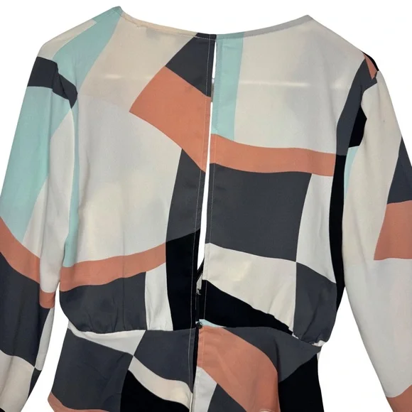 Forever 21 Geometric Color block Puff sleeves y2k baby doll Open back top sz L - Picture 4 of 9